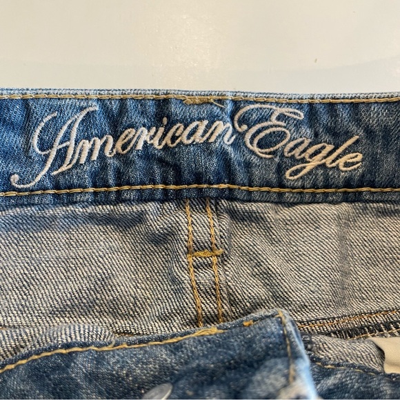 Y2K American Eagle Mini Jean Skirt Women 2 Light Denim Cotton Frayed Hem Casual - Picture 3 of 11